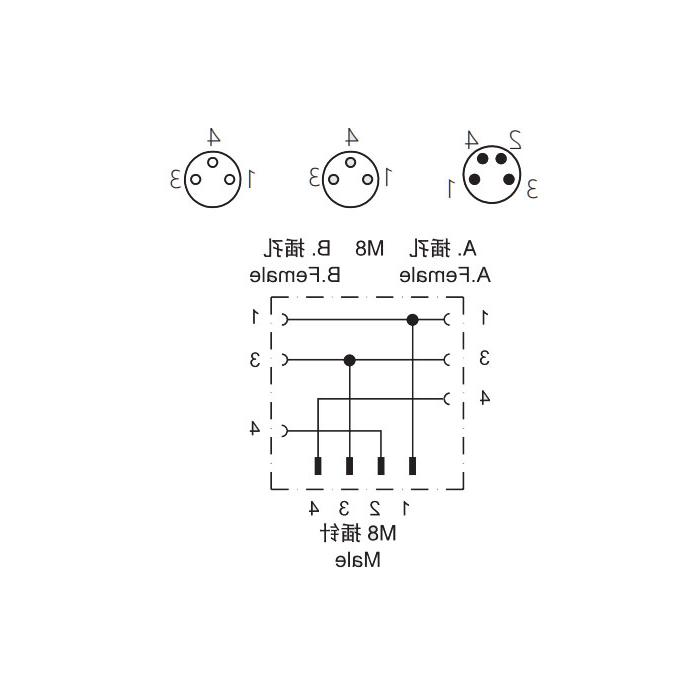 M8 4Pin公头/2M8 3Pin母头、Y型连接器、633301